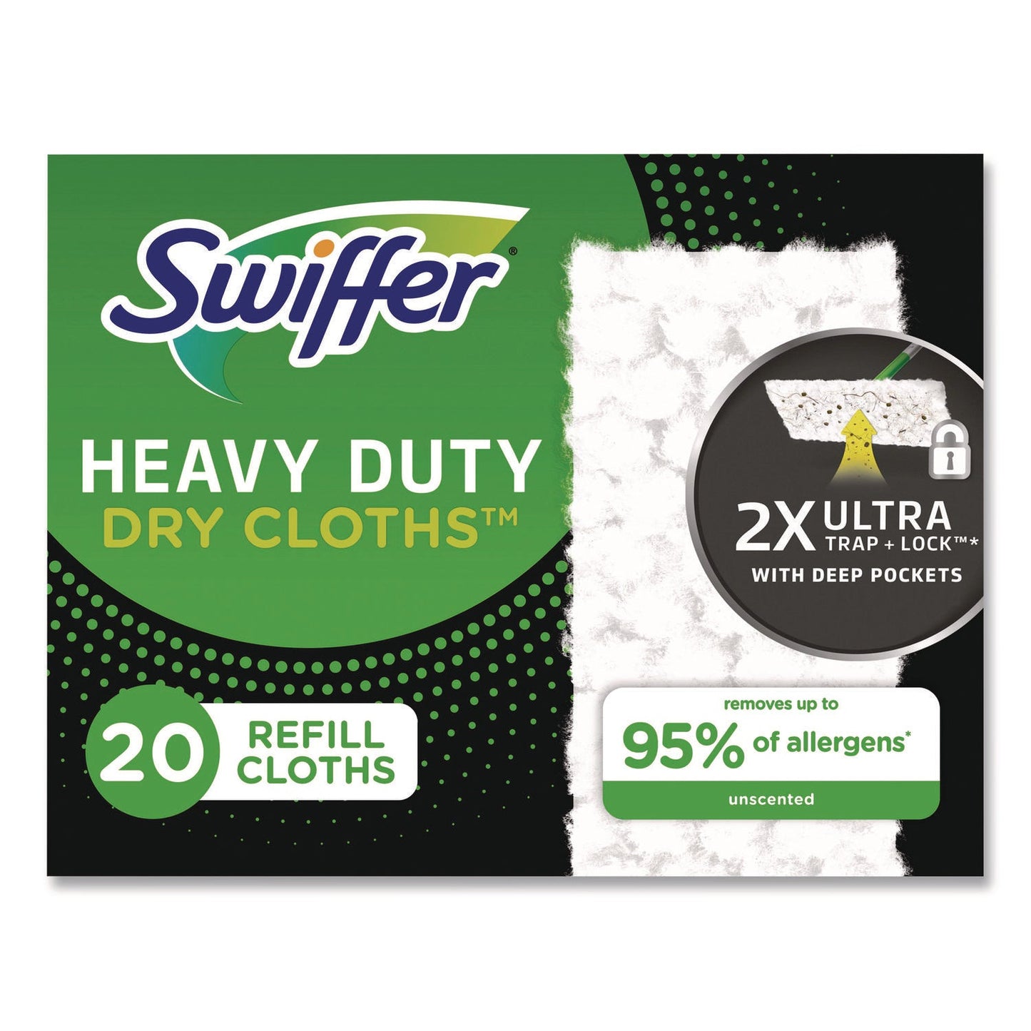 PGC77197 Heavy-Duty Dry Refill Cloths, 10.3 x 7.8, White, 20/Pack, 4 Packs/Carton Swiffer