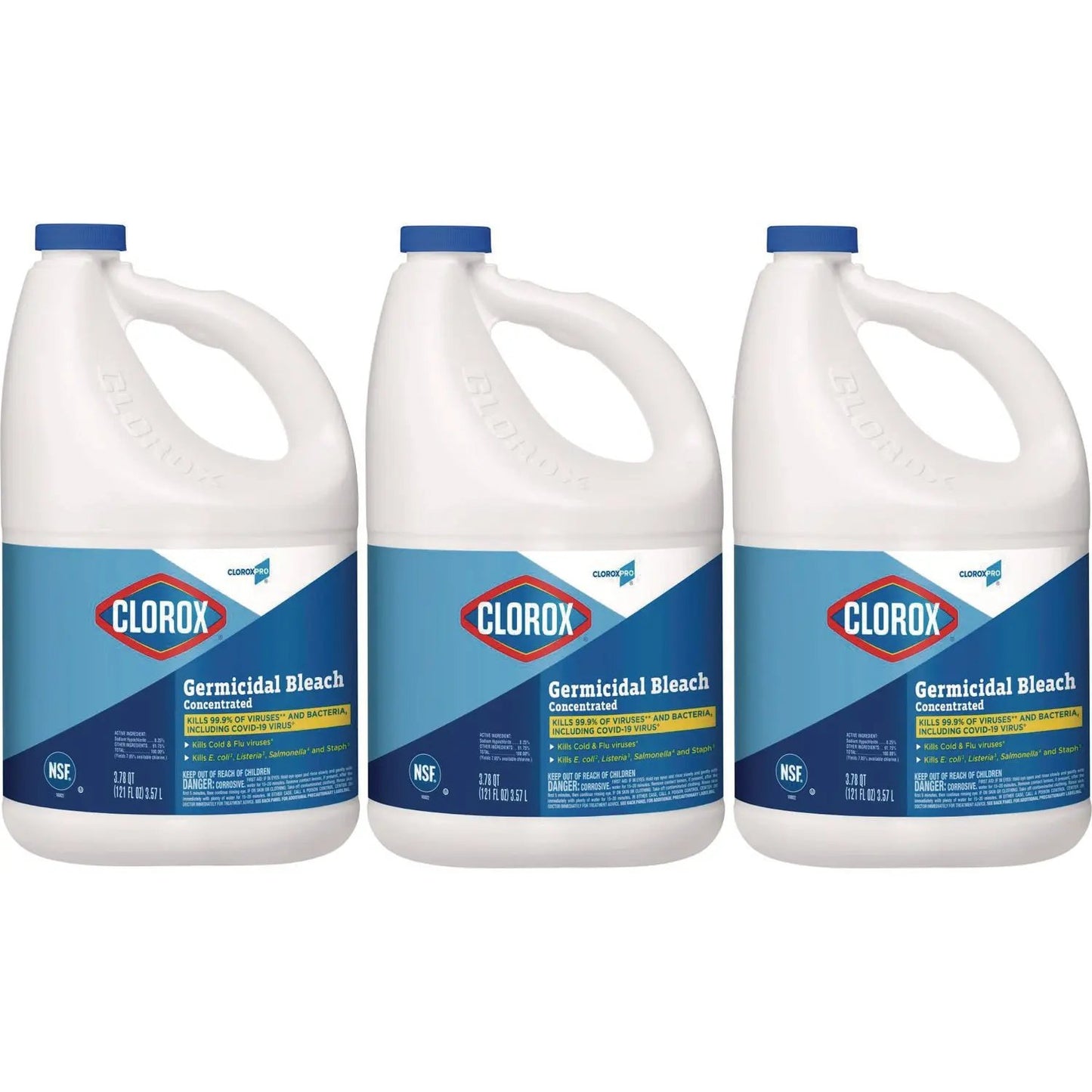 CLO30966CT CloroxPro Concentrated Germicidal Bleach, Regular, 121 oz Bottle, 3/Carton Clorox