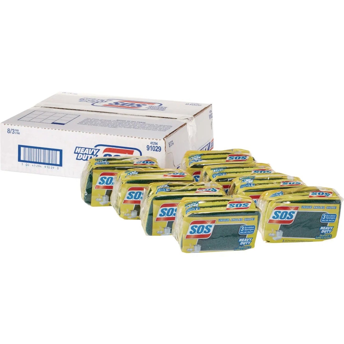 CLO91029CT Heavy Duty Scrubber Sponge, 2.5 x 4.5, 0.9" Thick, Yellow/Green, 3/Pack, 8 Packs/Carton S.O.S.