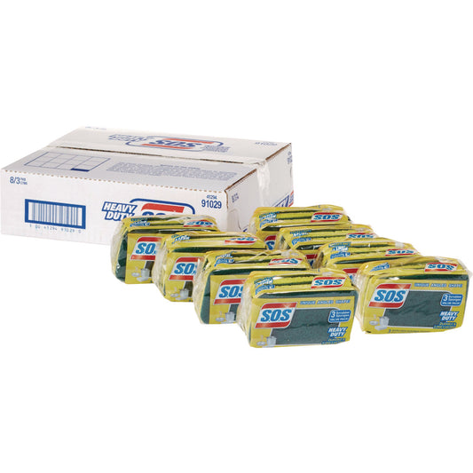 CLO91029CT Heavy Duty Scrubber Sponge, 2.5 x 4.5, 0.9" Thick, Yellow/Green, 3/Pack, 8 Packs/Carton