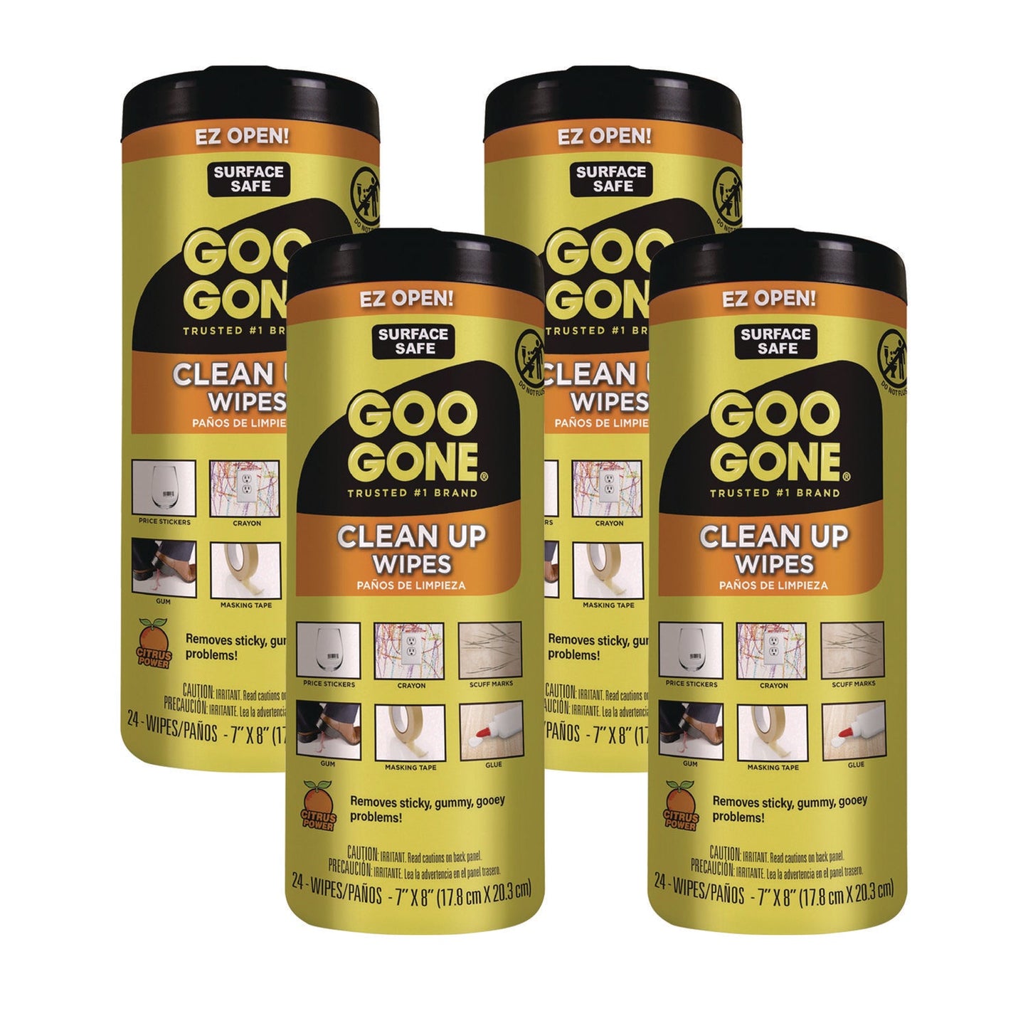WMN2000 Clean Up Wipes, 1-Ply, 8 x 7, Citrus Scent, White, 24/Canister, 4 Canisters/Carton Goo Gone