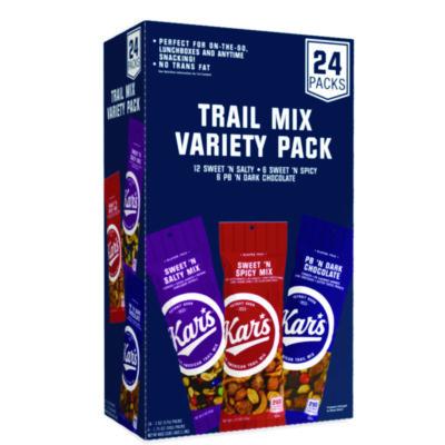 KSAKAR08362 Trail Mix Variety Pack, Assorted Flavors, 24 Packets/Box KAR'S NUTS