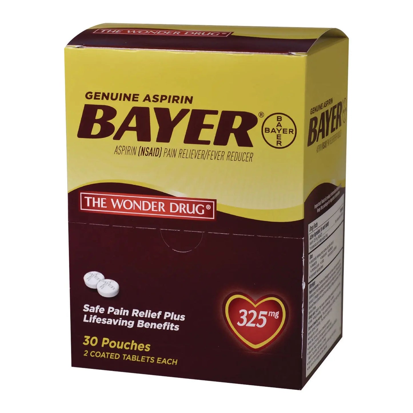 PFY64268 Genuine Buffered Aspirin (NSAID) Tablet, 2 Tablets/Packet, 30 Packetss/Box BAYER