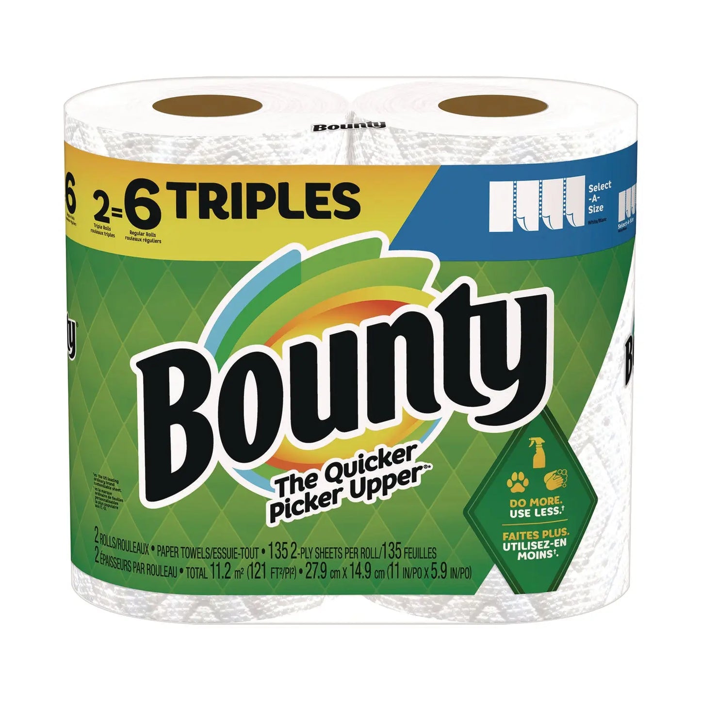PGC06133 Select-a-Size Kitchen Roll Paper Towels, 2-Ply, 11 x 5.9, White, 135 Sheets/Roll, 2 Rolls/Pack Bounty