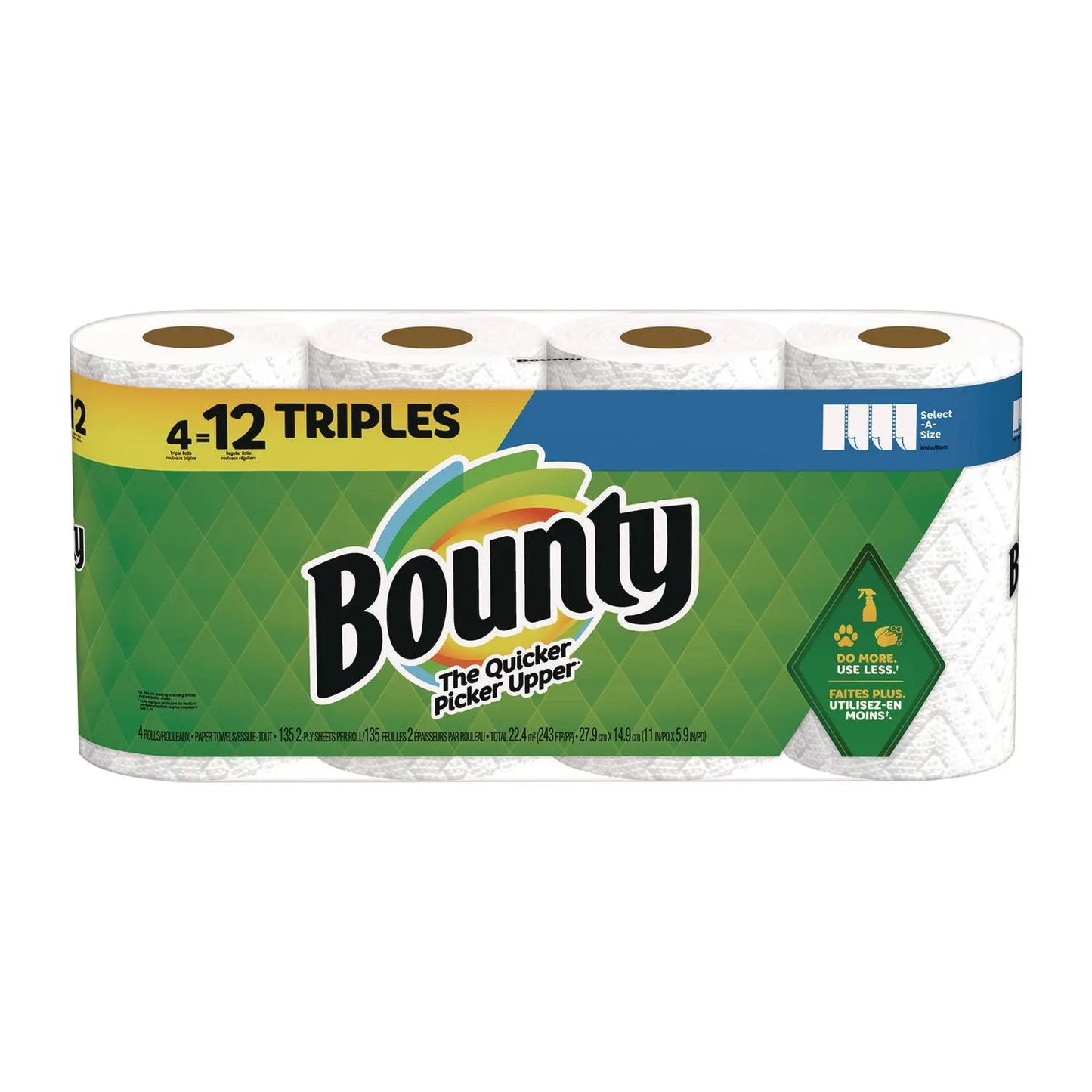 PGC06134 Select-a-Size Kitchen Roll Paper Towels, 2-Ply, 11 x 5.9, White, 135 Sheets/Roll, 4 Rolls/Pack Bounty