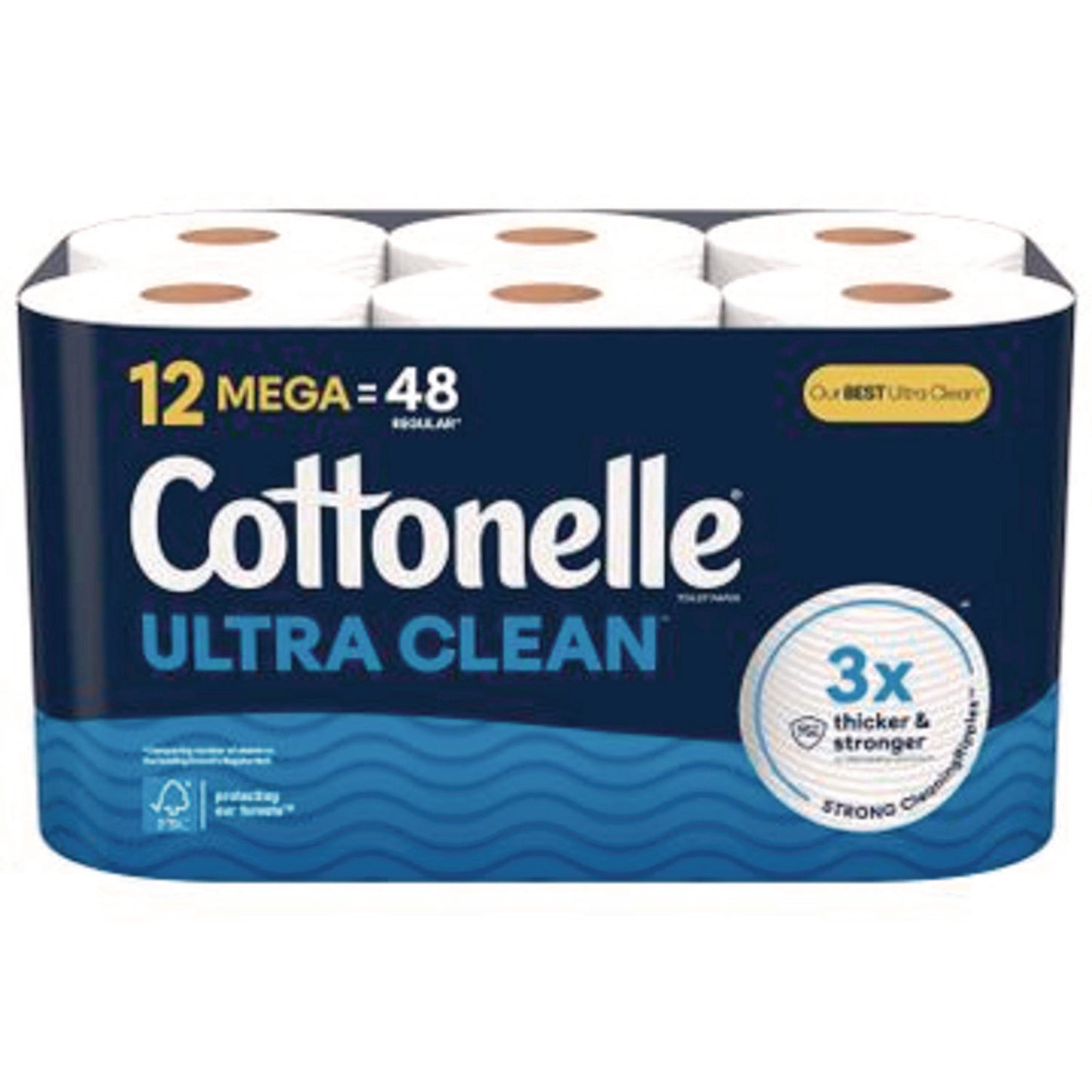 KCM55480 Ultra CleanCare Toilet Paper, Strong Bath Tissue, Septic Safe, 1-Ply, White, 284 Sheets/Roll, 12 Rolls/Pack, 4 Packs/Carton Cottonelle