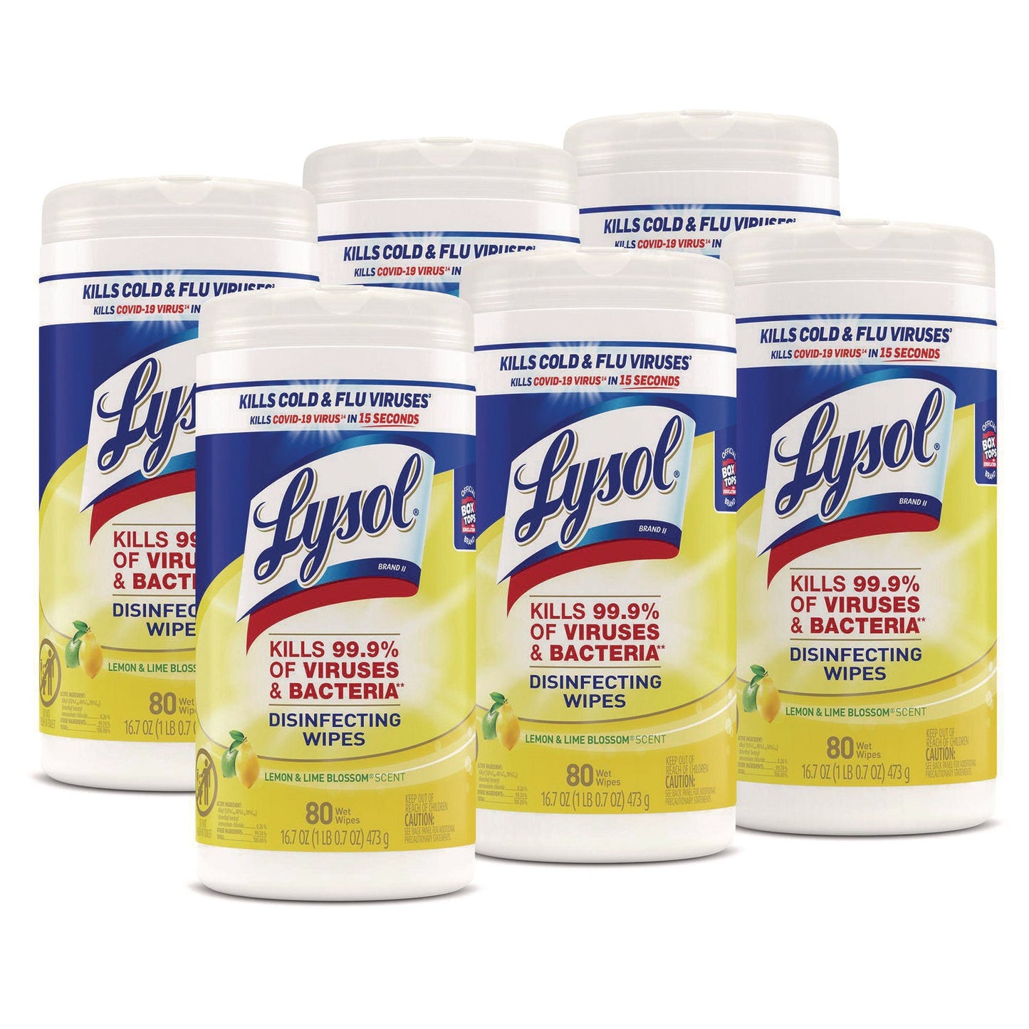 RAC77182CT Disinfecting Wipes, 1 Ply, 7 x 7.25, Lemon and Lime Blossom, White, 80 Wipes/Canister, 6 Canisters/Carton LYSOL Brand