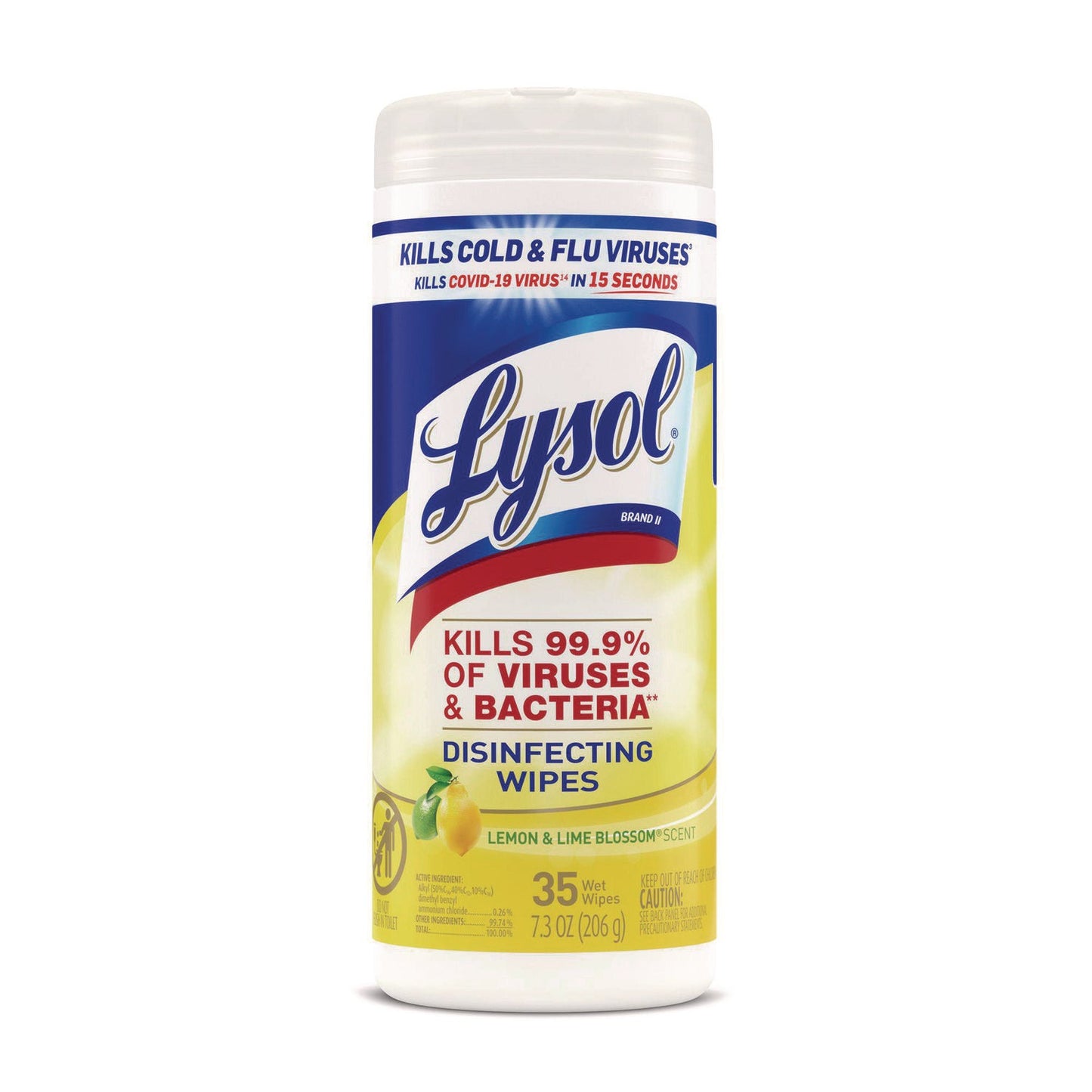 RAC81145 Disinfecting Wipes, 1-Ply, 7 x 7.25, Lemon and Lime Blossom, White, 35 Wipes/Canister LYSOL Brand
