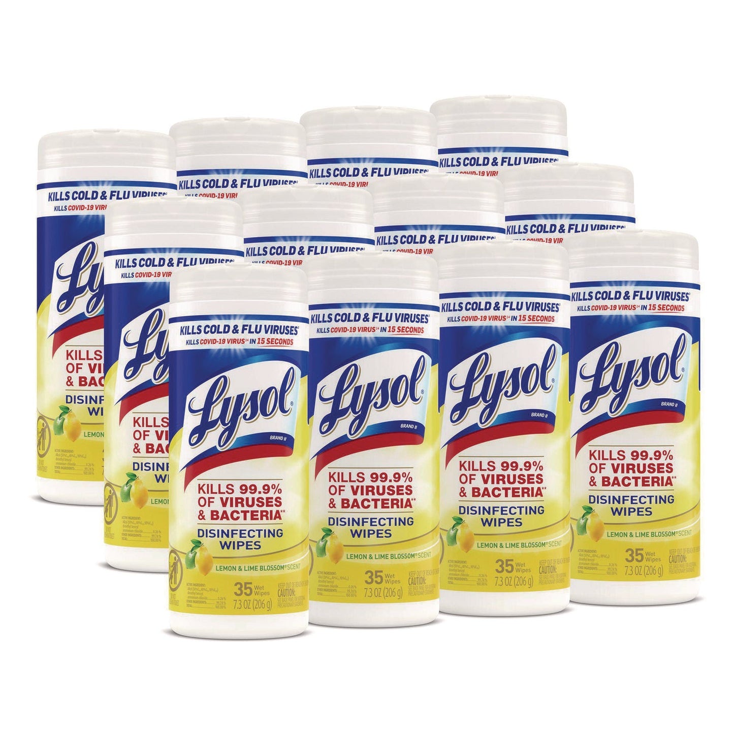 RAC81145CT Disinfecting Wipes, 1-Ply, 7 x 7.25, Lemon and Lime Blossom, White, 35 Wipes/Canister, 12 Canisters/Carton LYSOL Brand