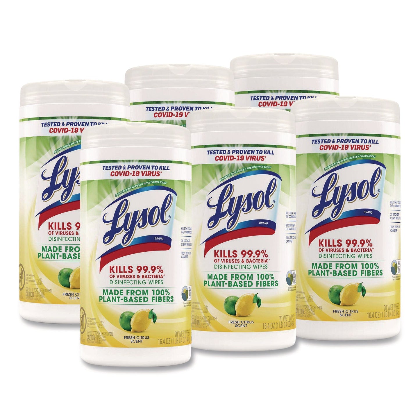 RAC49128CT Disinfecting Wipes II Fresh Citrus, 1-Ply, 7 x 7.25, White, 70 Wipes/Canister, 6 Canisters/Carton LYSOL Brand