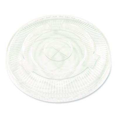 BWKPET912STRAPK PET Cold Cup Straw-Slot Lids, Fits 9 oz Squat/12 oz Cold Cups, Plastic, Clear, 100/Pack