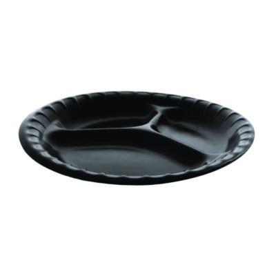 PCTYCI81113 Placesetter Deluxe Laminated Foam Dinnerware, 3-Compartment Plate, 9" dia, Black, 200/Carton