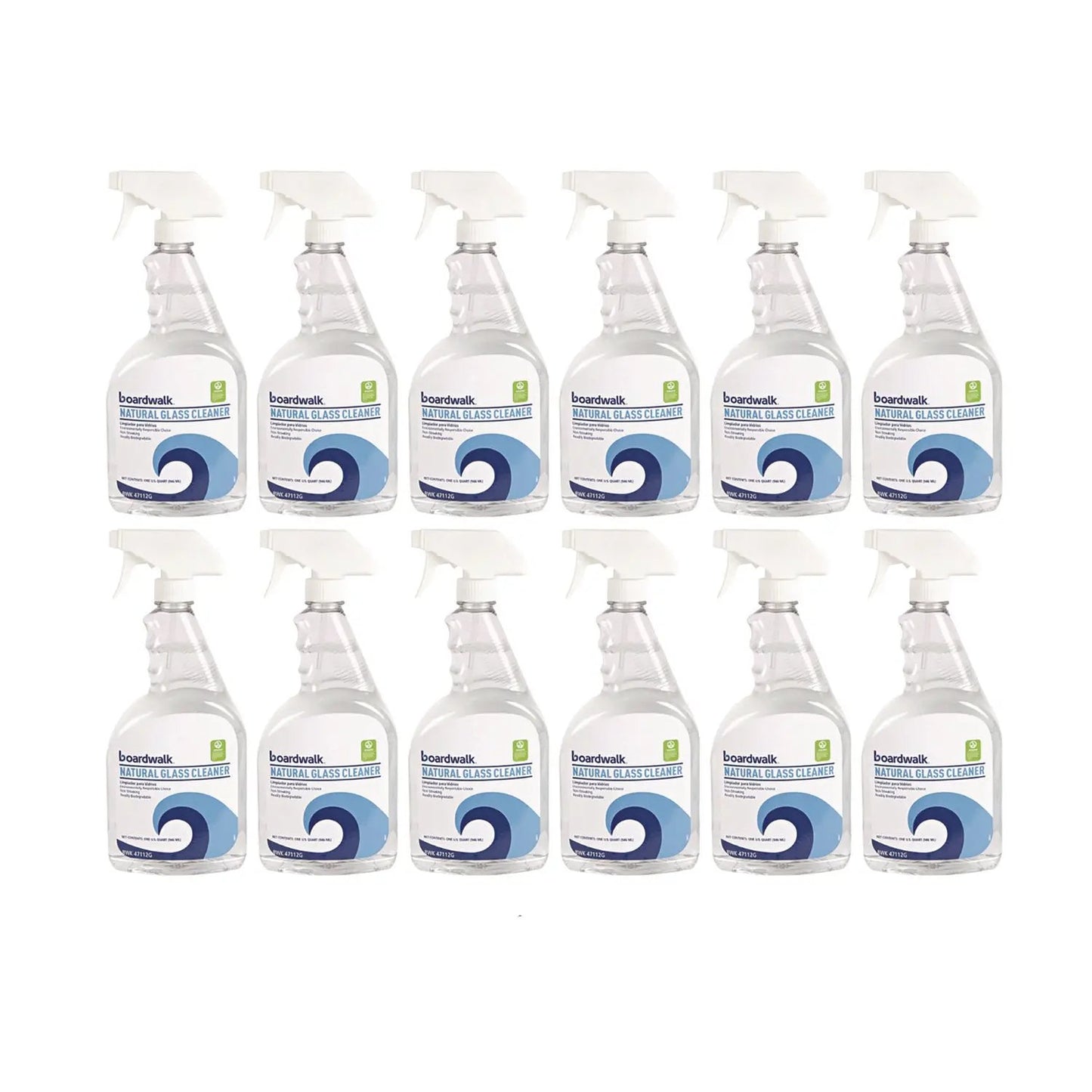 BWK47112G Natural Glass Cleaner, Unscented, 32 oz Trigger Spray Bottle, 12/Carton Boardwalk