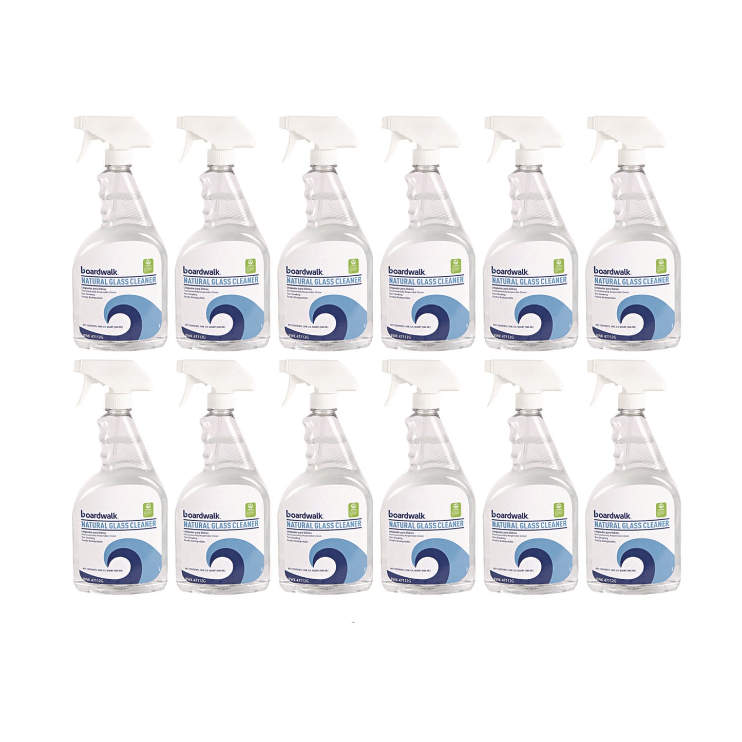 BWK47112G Natural Glass Cleaner, Unscented, 32 oz Trigger Spray Bottle, 12/Carton