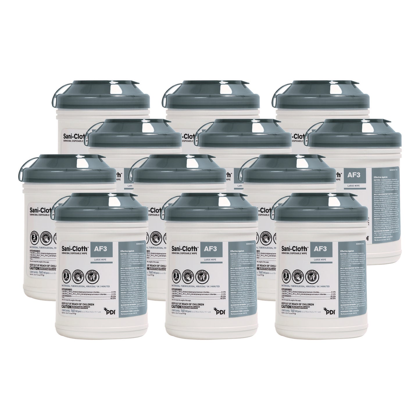 NICP13872 Sani-Cloth AF3 Germicidal Disposable Wipes, 6 x 6.75, White, 160 Wipes/Canister, 12 Canisters/Carton
