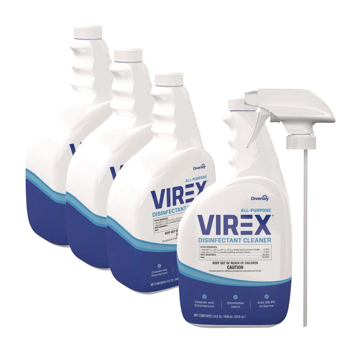DVOCBD540540 Virex All-Purpose Disinfectant Cleaner, Lemon Scent, 32 Oz Spray Bottle, 4/carton Diversey