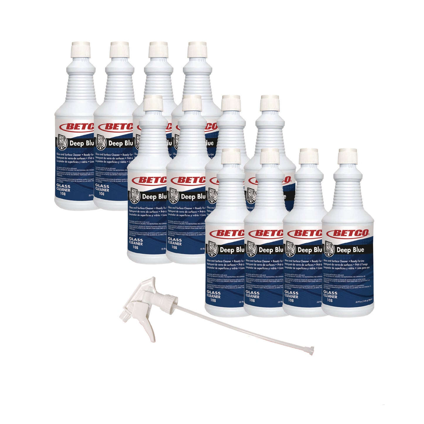 BET1081200 Deep Blue Glass and Surface Cleaner, Ammonia Scent, 32 oz Bottle, 12/Carton