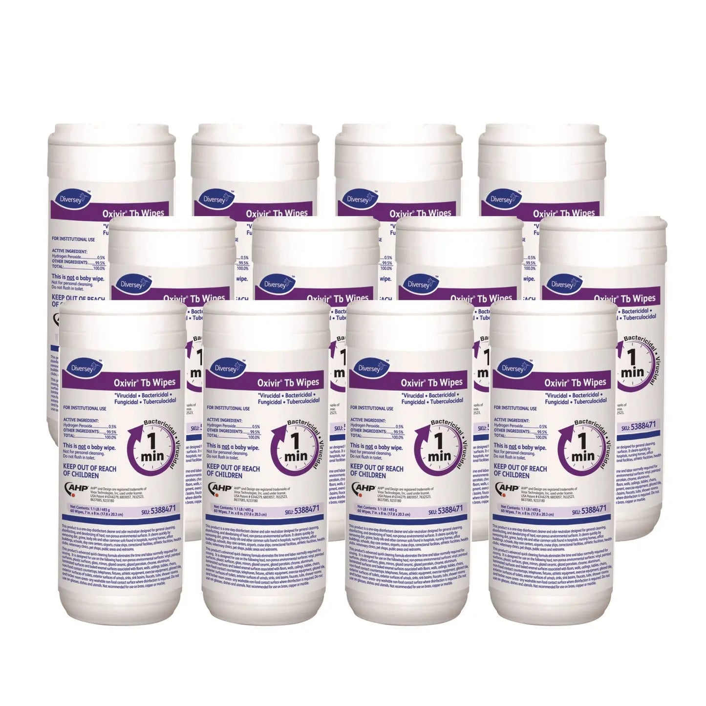 DVO5388471 Oxivir TB Disinfectant Wipes, 7 x 6, White, 60/Canister, 12 Canisters/Carton Diversey