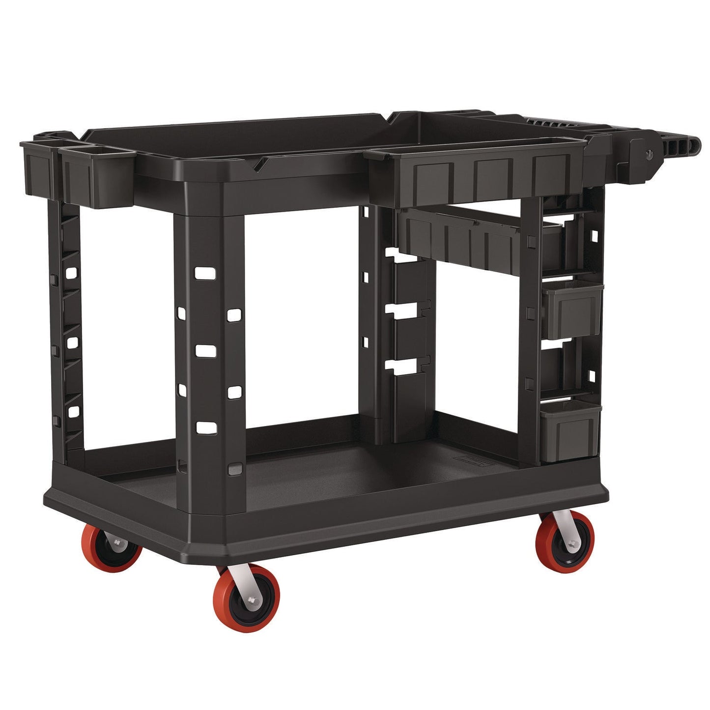 SUAPUCHD2645 Heavy Duty Plus Utility Cart, Plastic, 2 Shelves, 6 Bins, Capacity, 26.5" x 48.78" x 34.81", Black Suncast Commercial