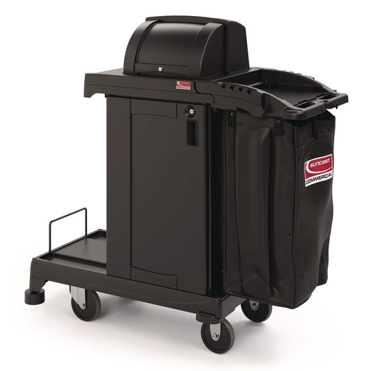 SUACCH255A High Security Housekeeping Cart, Plastic, 1 Shelf, 3 Bins, 23.19 x 53.23 x 53.02, Black