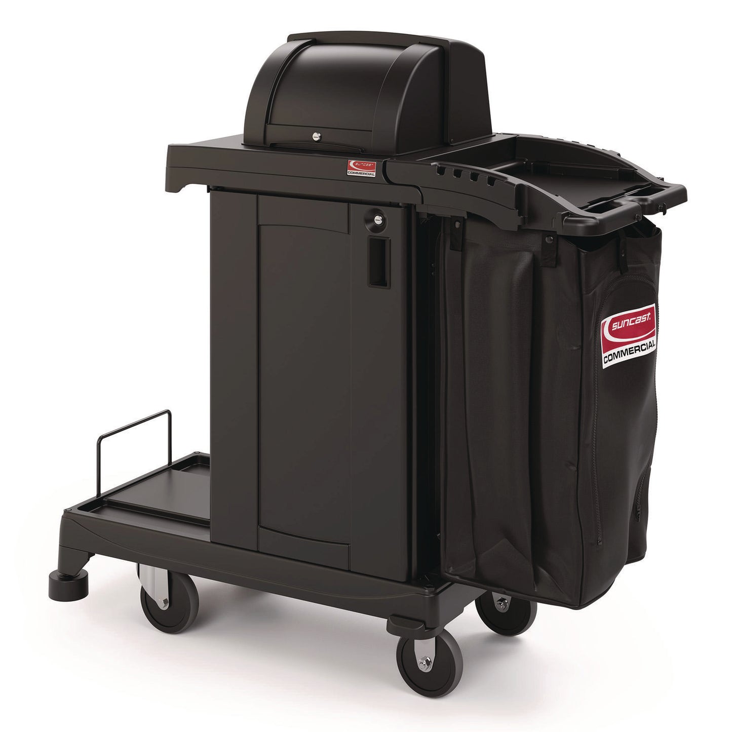 SUACCH255A High Security Housekeeping Cart, Plastic, 1 Shelf, 3 Bins, 23.19 x 53.23 x 53.02, Black Suncast Commercial