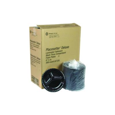 PCTYTKB00110000 Placesetter Deluxe Laminated Foam Dinnerware, 3-Compartment Plate, 9" dia, Black, 500/Carton