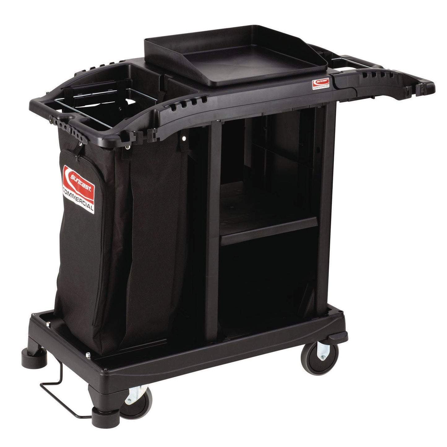 SUAHKCCT100 Compact Standard Housekeeping Cart, Plastic, 1 Shelf, 23.25" x 53.18" x 46.57", Black Suncast Commercial