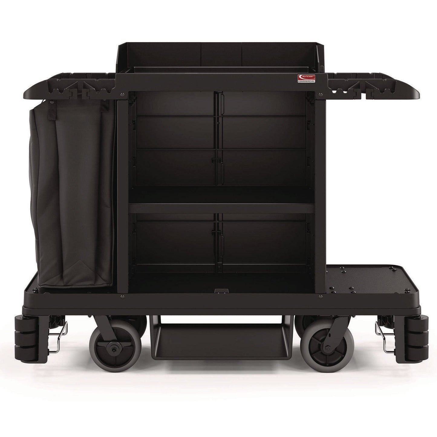 SUAHKC2002 Partially Assembled Premium Housekeeping Cart, Plastic, 1 Shelf, 24 x 62.13 x 49.75, Black Suncast Commercial