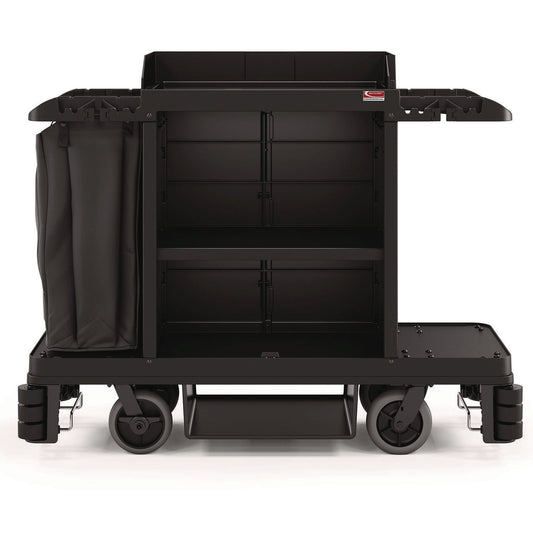 SUAHKC2002 Partially Assembled Premium Housekeeping Cart, Plastic, 1 Shelf, 24 x 62.13 x 49.75, Black