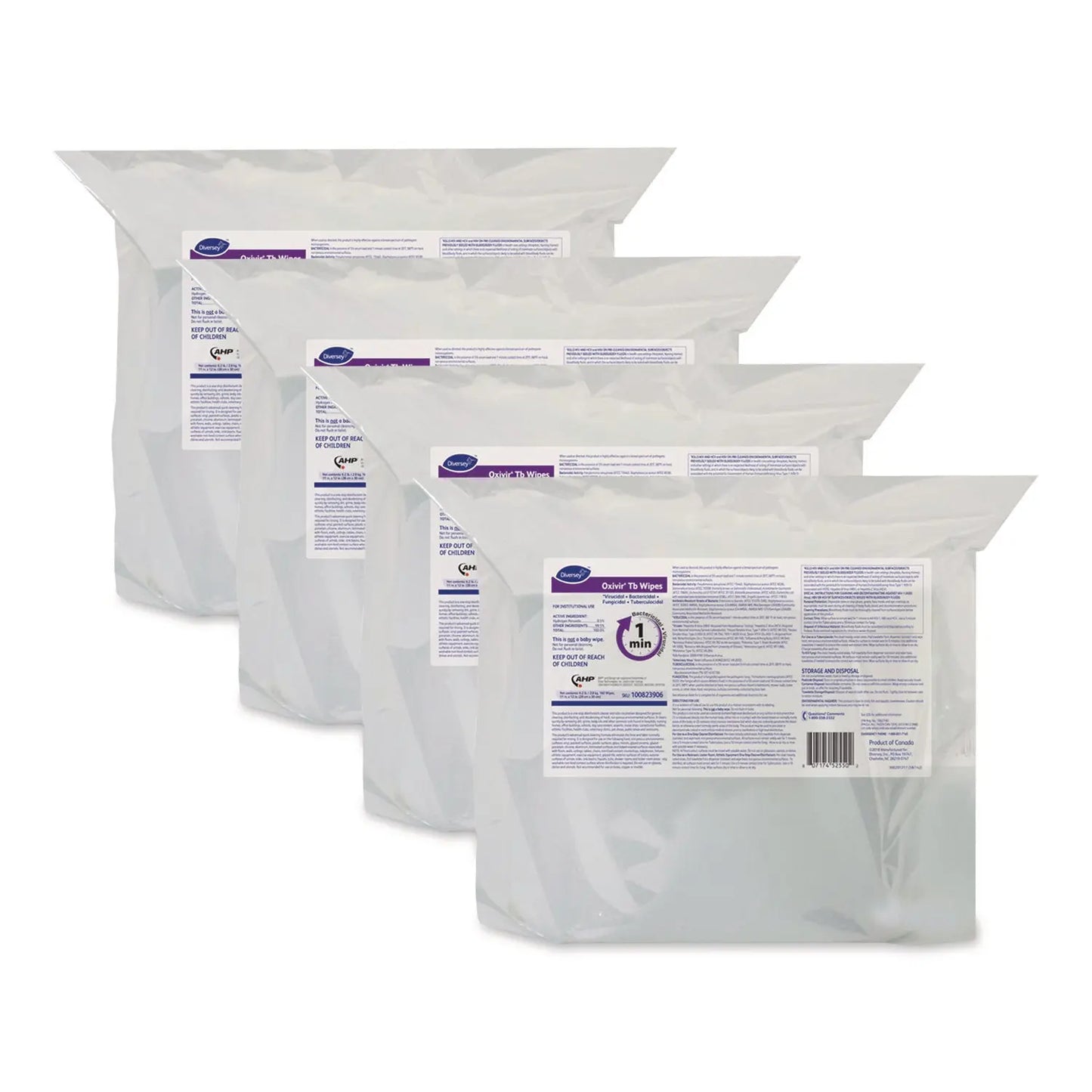 DVO100823906 Oxivir TB Disinfectant Wipes Refill, 11 x 12, Unscented, White, 160 Wipes/Refill Pouch, 4 Refill Pouches/Carton Diversey