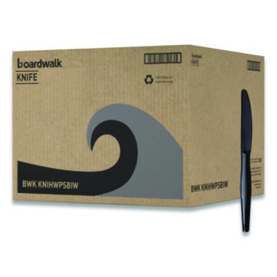 BWKKNIHWPSBIW Heavyweight Wrapped Polystyrene Cutlery, Knife, Plastic, Black, 1,000/Carton BOARDWALK
