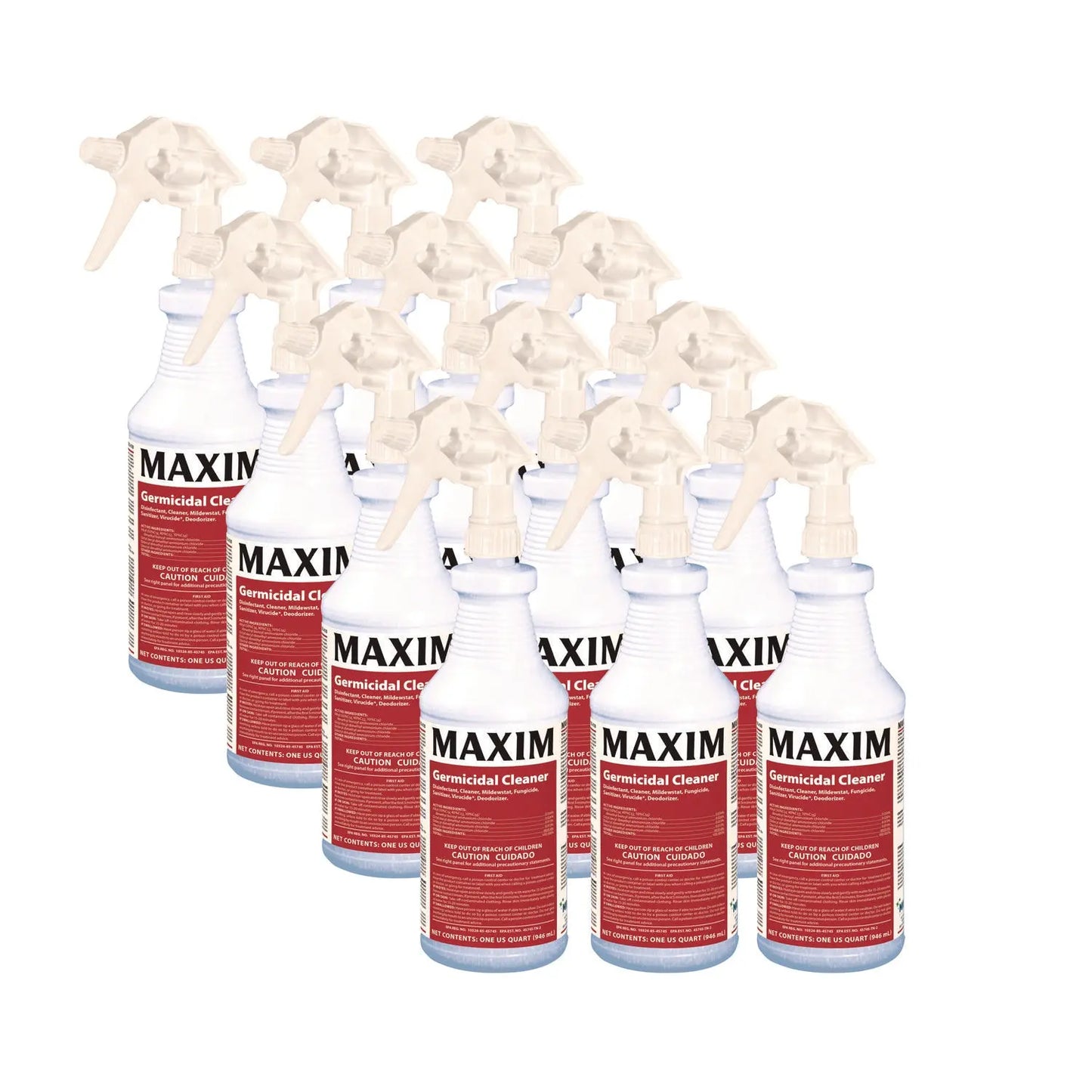 MLB04100012 Germicidal Cleaner, Lemon Scent, 32 Oz Bottle, 12 Bottles And 1 Trigger Sprayer/carton Maxim