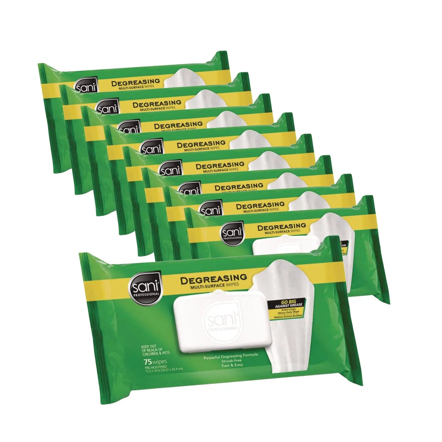 NICA12345 Degreasing Multi-Surface Wipes, 1-Ply, 11.5 x 10, 75, Floral Scent, White, Wipes/Pack, 9 Packs/Carton Sani Professional