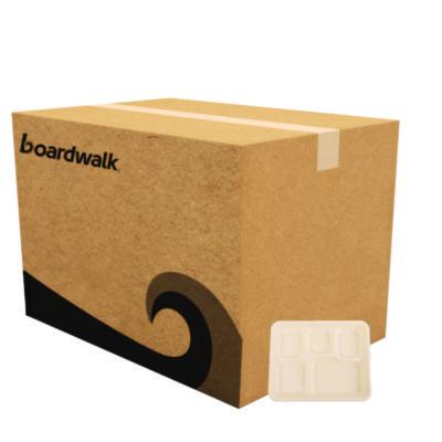 BWKTRAY128NPFA Bagasse PFAS-Free Food Tray, 5 Compartments, 8.26 x 0.98 x 10.9, Tan, Sugarcane, 500/Carton BOARDWALK