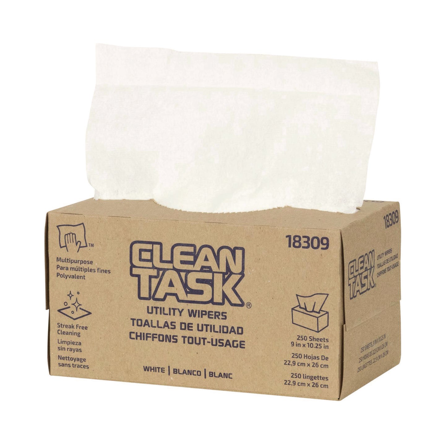 SLR18309 Clean Task Utility Wipers, 1-Ply, 9 x 10.25, White, 250 Sheets/Box, 24 Boxes/Carton