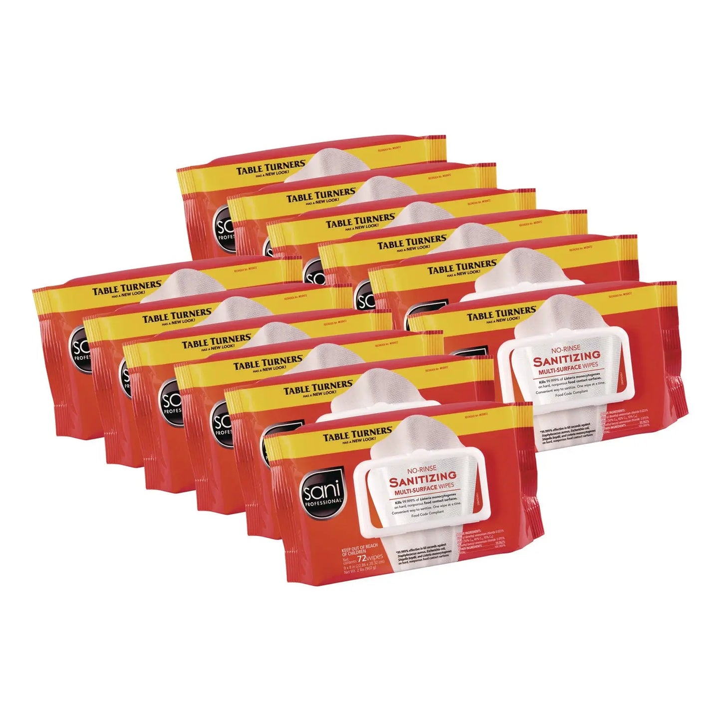 NICM30472 No-Rinse Sanitizing Multi-Surface Wipes, 1-Ply, 8 x 9, Unscented, White, 72 Wipes/Pack, 12 Packs/Carton Sani Professional