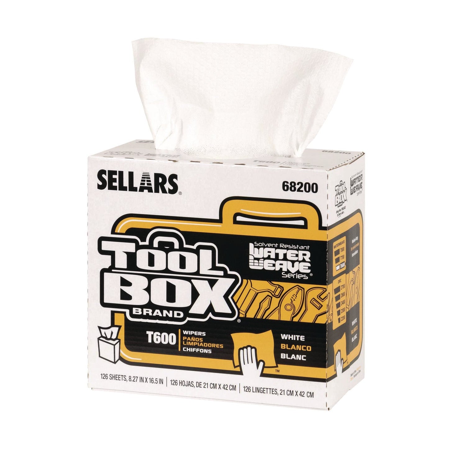 SLR68200 TOOLBOX WaterWeave T600 Wipers, 1-Ply, 8.27 x, 16.5, White, 126 Sheets/Box, 10 Boxes/Carton Sellars