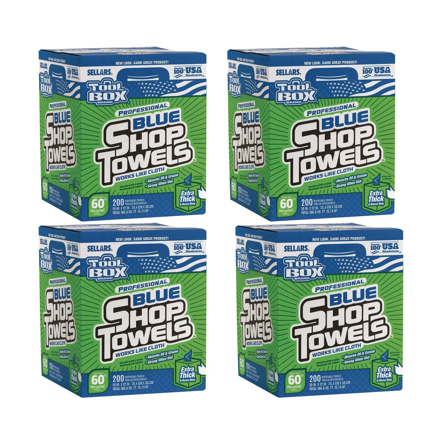 SLR55202 TOOLBOX Blue Shop Towels, 1-Ply, 10 x 12, Blue, 200 Sheets/Box, 4 Boxes/Carton Sellars