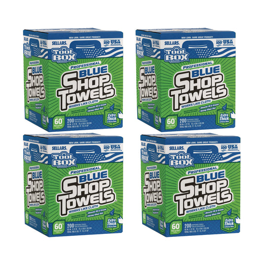 SLR55202 TOOLBOX Blue Shop Towels, 1-Ply, 10 x 12, Blue, 200 Sheets/Box, 4 Boxes/Carton
