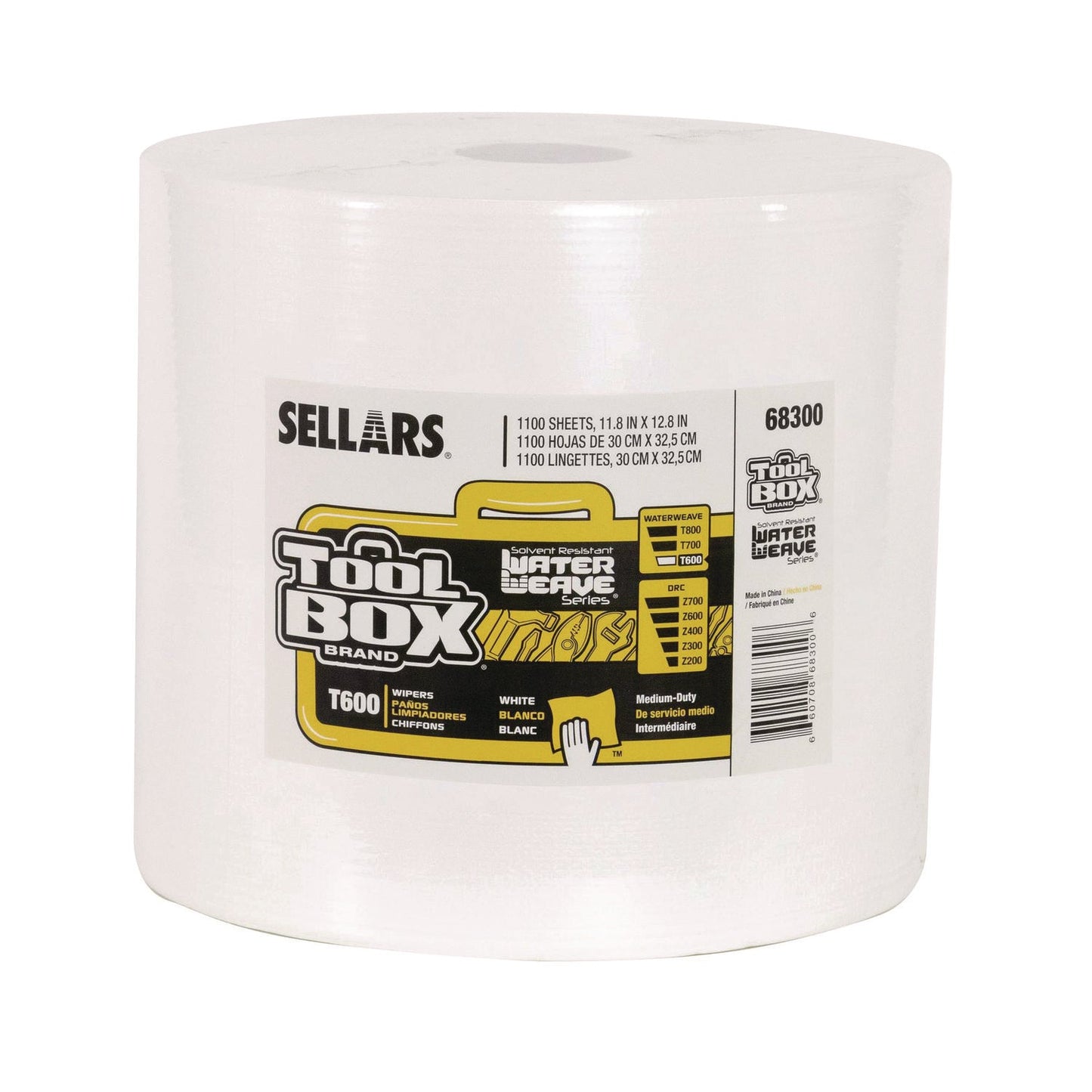 SLR68300 TOOLBOX WaterWeave T600 Wipers, 1-Ply, 11.8 x 12.8, White, 1,100 Sheets/Roll Sellars