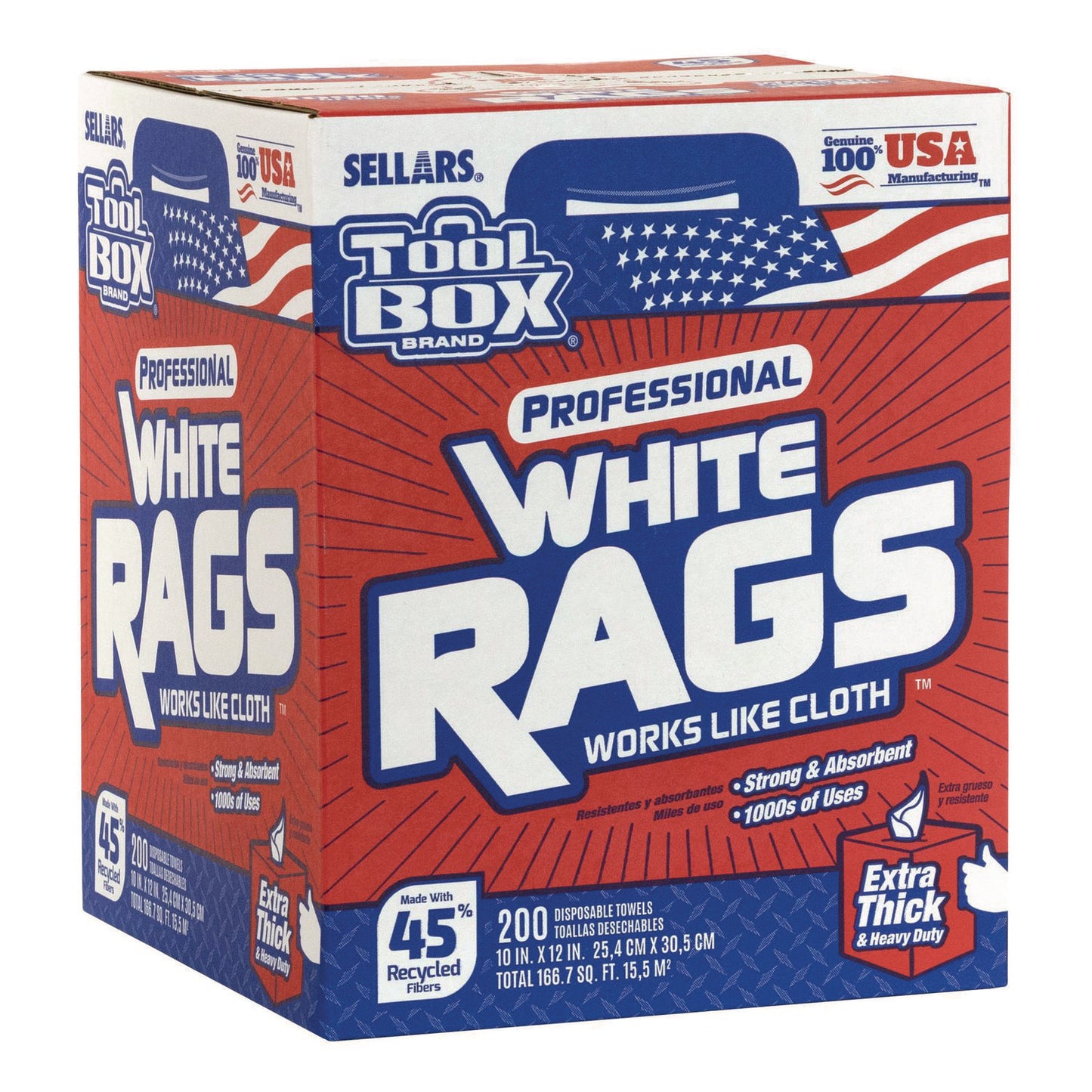 SLR58202 TOOLBOX White Rags, 1-Ply, 9.8 x 12, White, 200 Sheets/Box, 6 Boxes/Carton