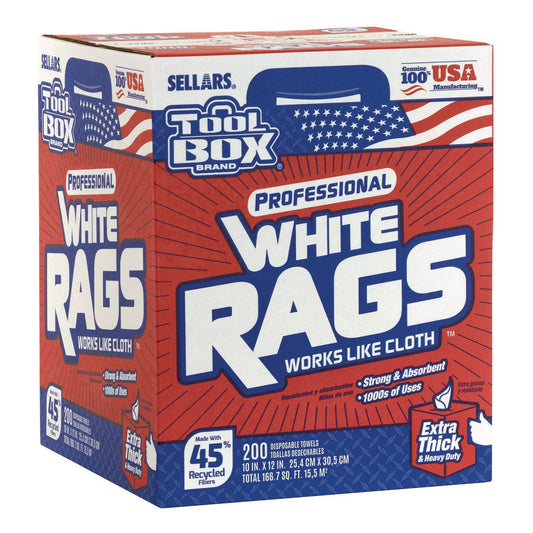 SLR58202 TOOLBOX White Rags, 1-Ply, 9.8 x 12, White, 200 Sheets/Box, 6 Boxes/Carton