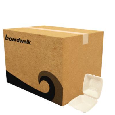 BWKHINGE66NPFA Bagasse PFAS-Free Food Containers, 6 x 6 x 3.19, Tan, Sugarcane, 500/Carton BOARDWALK