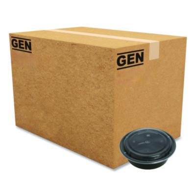 GENTORND32 Microwavable Food Container with Lid, Round, 32 oz, 7.28 x 7.28 x 2.55, Black/Clear, Plastic, 150/Carton