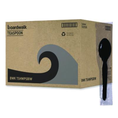 BWKTSHWPSBIW Heavyweight Wrapped Polystyrene Cutlery, Spoon, Plastic, Black, 1,000/Carton