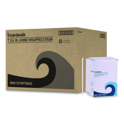 BWKFSTW775W25 Flexible Wrapped Straws, 7.75", Plastic, White, 500/pack, 20 Packs/carton