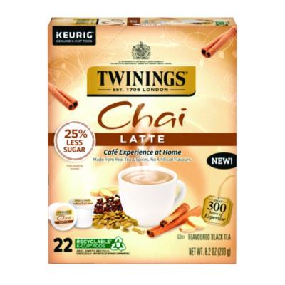 TWG11007 Tea K-Cups, Chai Tea with Non-Fat Milk and Sweetener, 25% Less Sugar, 0.53 oz K-Cups, 22/Box KEURIG DR PEPPER