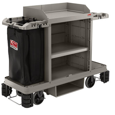 SUAHKC2052 Partially Assembled Premium Housekeeping Cart, Plastic, 1 Shelf, 24 x 62.13 x 49.75, Platinum