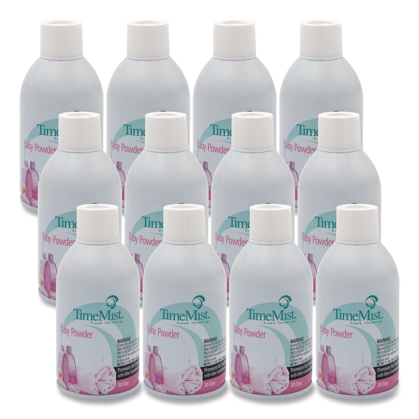 TMS1042686 Premium Metered Air Freshener Refill, Baby Powder, 7.1 oz Aerosol Spray, 12/Carton TimeMist