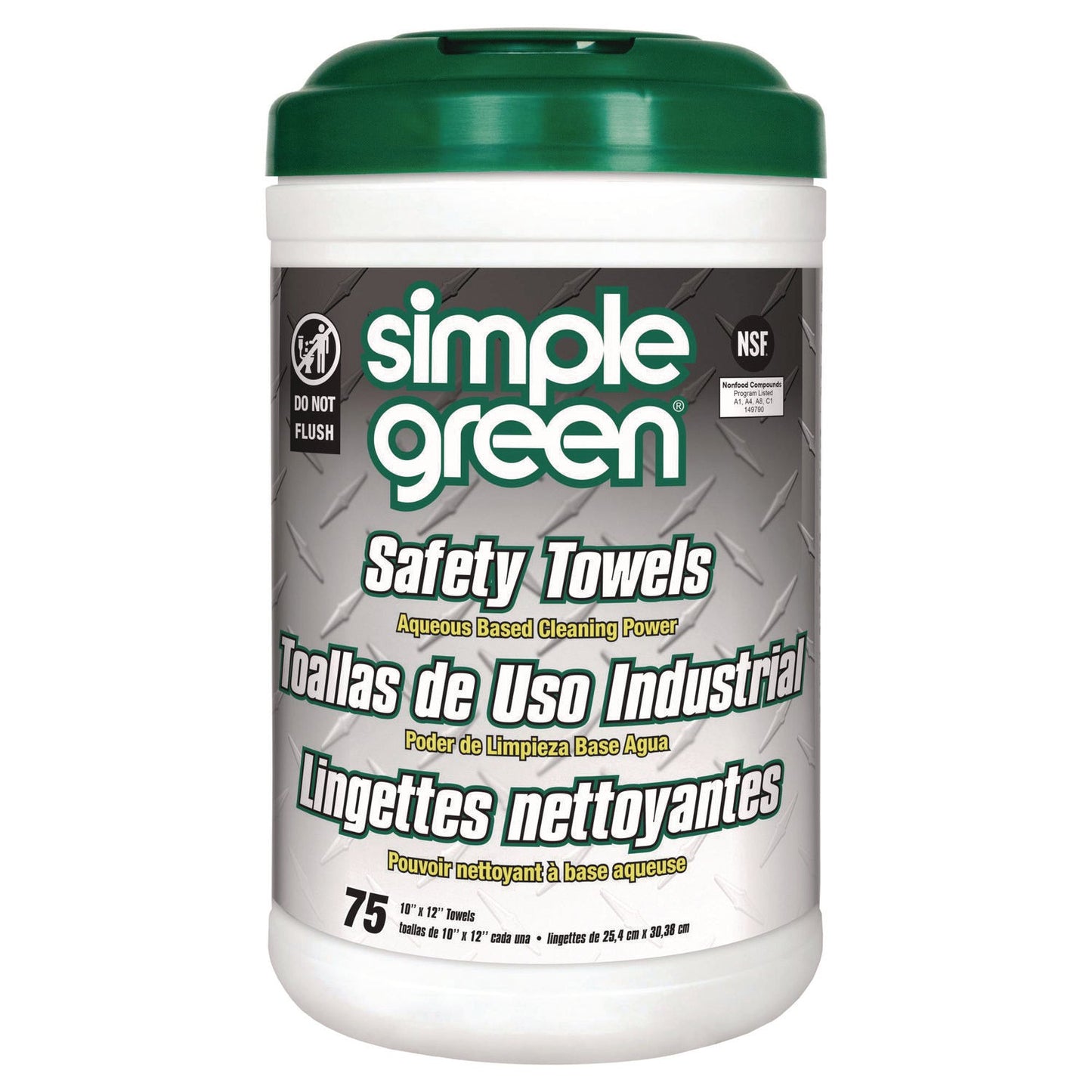 SMP13351CT Safety Towels, 1-Ply, 10 x 12, White, Unscented, 75/Canister, 6 Canisters/Carton Simple Green